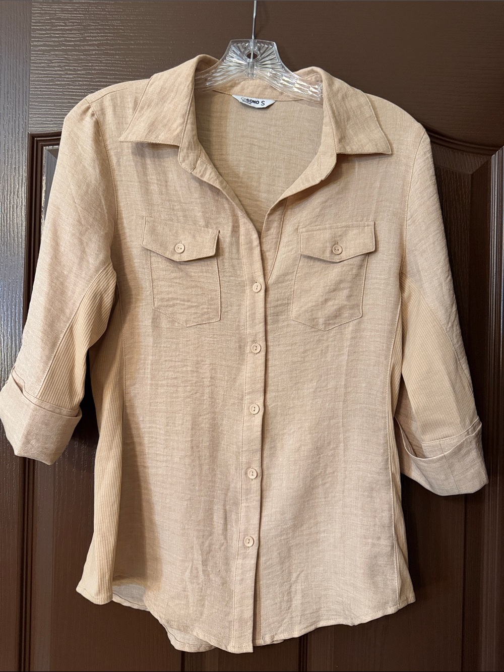 Ciso Cream Button-Front Women's Shirt with Chest Pockets